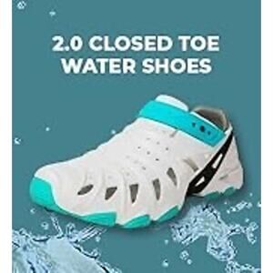 Women's Closed-Toe Water Sneakers - White with Teal Accents
